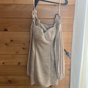 Medium Sized Gold and Cream Short Fitted Cocktail Dress